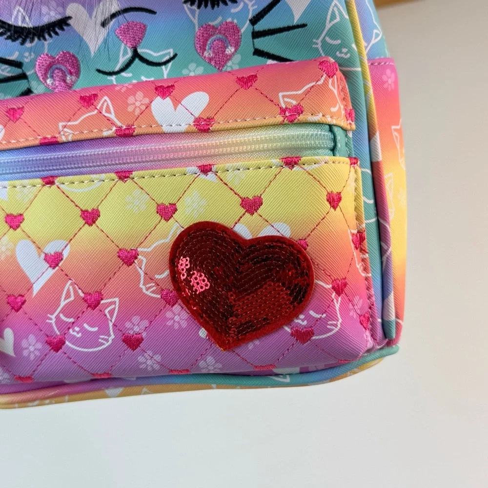 Under One Sky OMG Miss Bella Kitty Cat Glitter Mini Backpack - Rainbow Pom NWT